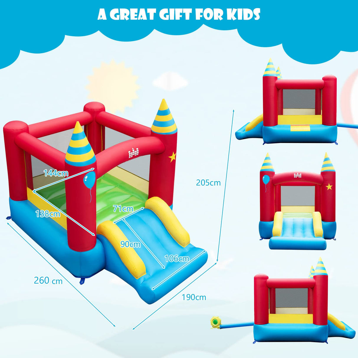 HONEY JOY Inflatable Bounce House, Kids Bouncy Castle w/Large Jumping Area & Wide Slide