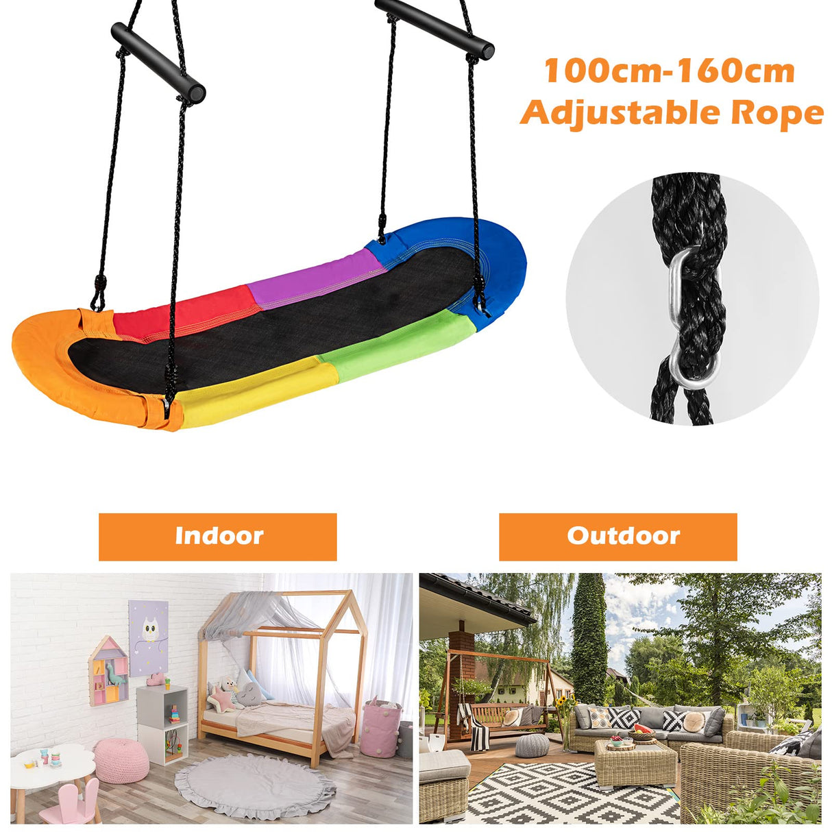 Outdoor Platform Tree Swing with Soft Handles and Adjustable Height