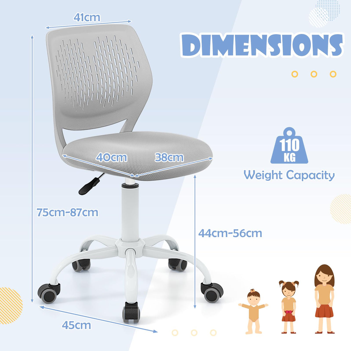 BABY JOY Height-Adjustable Ergonomic Kids Desk Chair, Kids Mesh Computer Chair