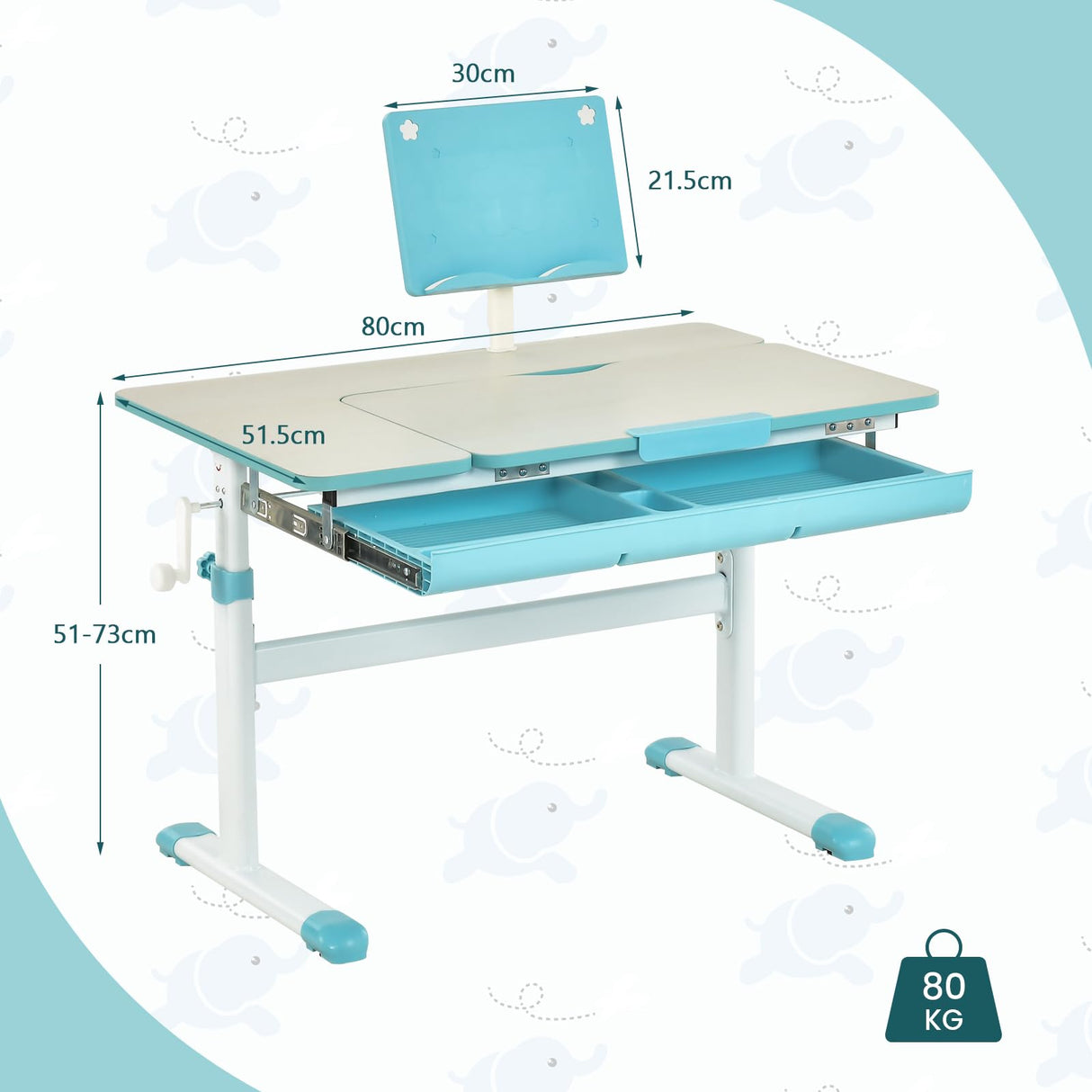 HONEY JOY Height-Adjustable Kids Desk w/Tilt Desktop & Book Stand, Storage Drawer & Scale Ruler