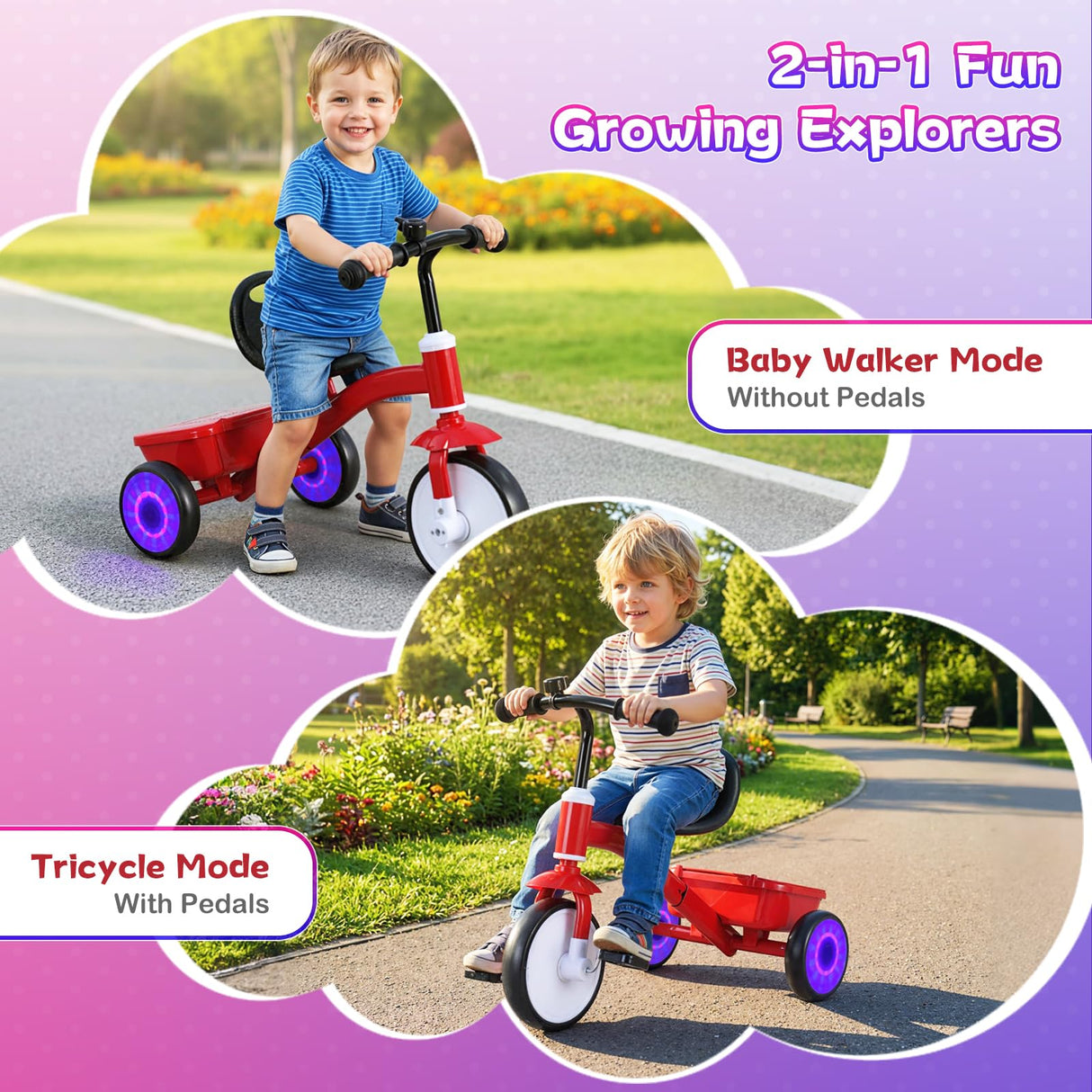 Toddler Bike with Glowing Rear Wheels and Adjustable Seat