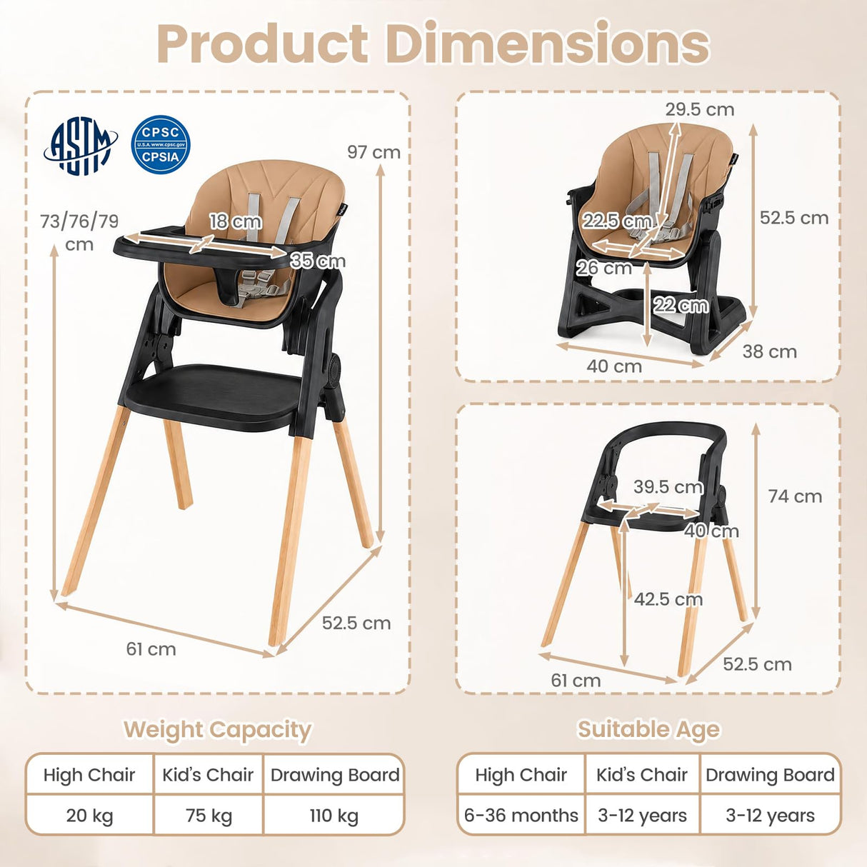 BABY JOY 7-in-1 Convertible Foldable Baby High Chair w/Adjustable Tray