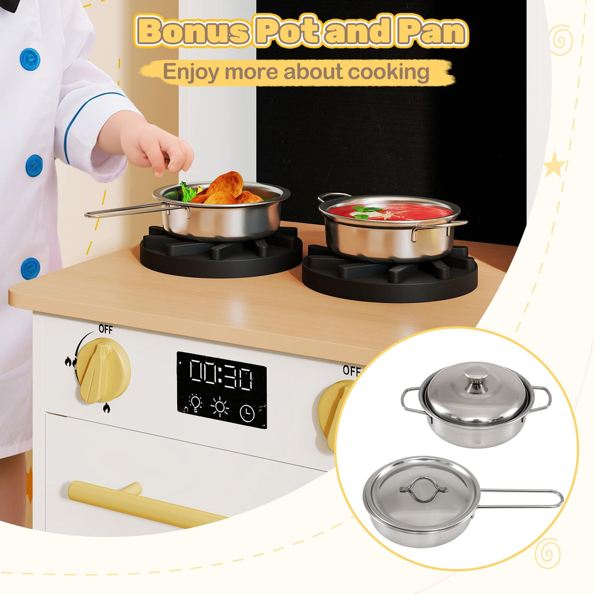 Kids Kitchen Playset Wooden Pretend Play Kitchen with Stoves