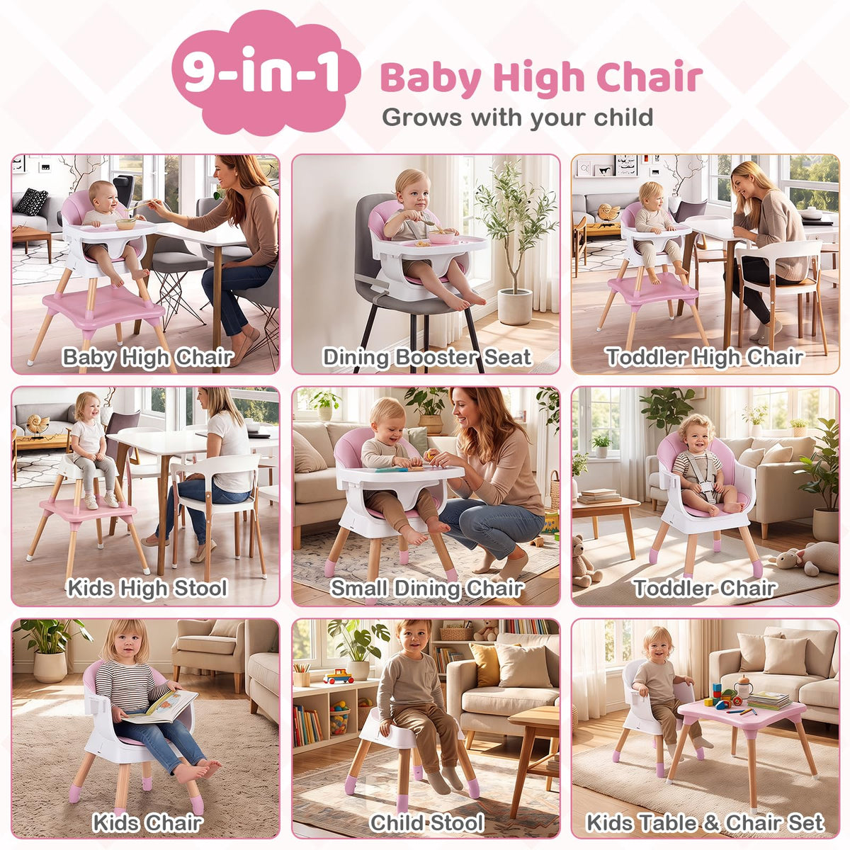 BABY JOY 9-in-1 Convertible High Chair, Kids Table and Chair Set