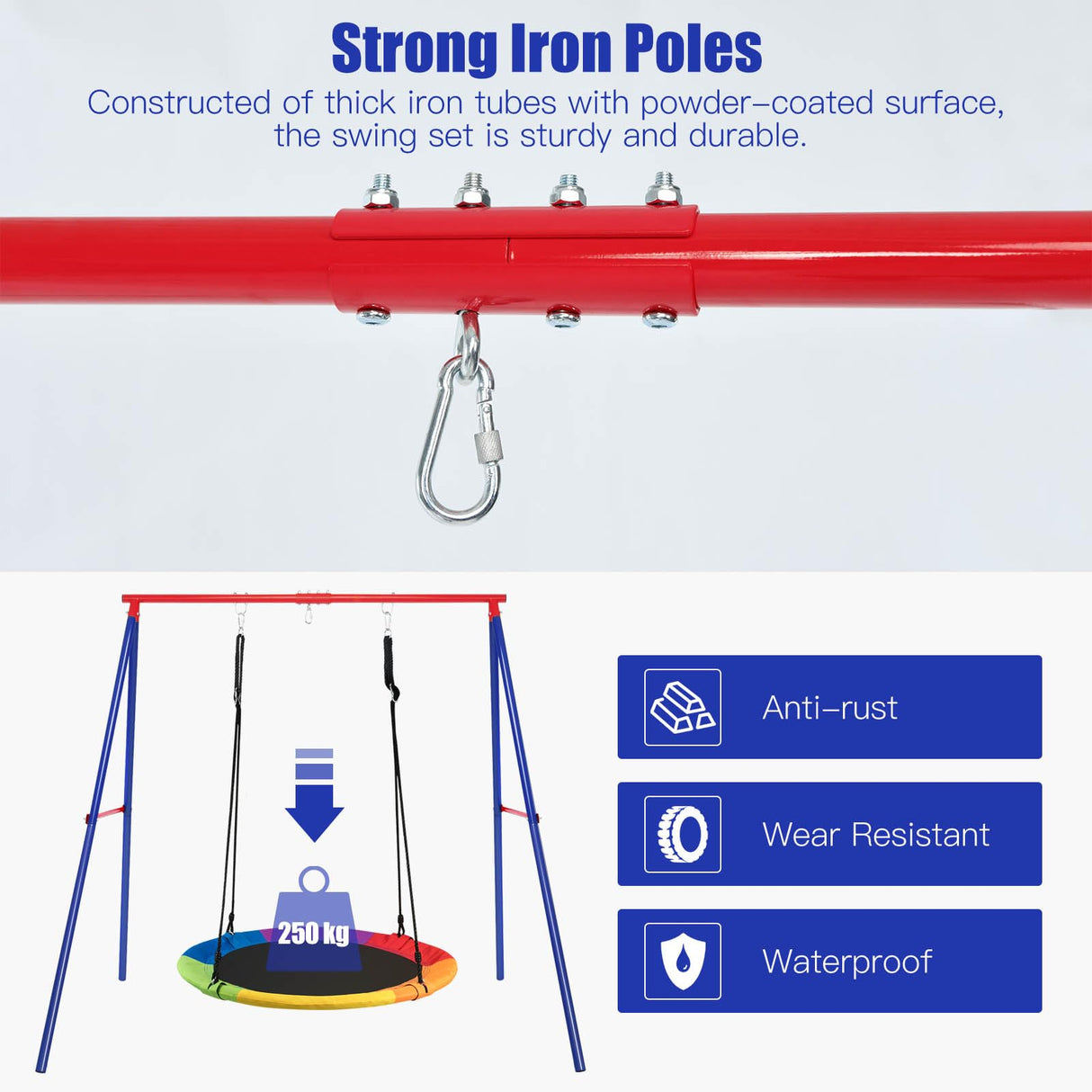 HONEY JOY Heavy Duty Steel Swing Frame (Without Swing)