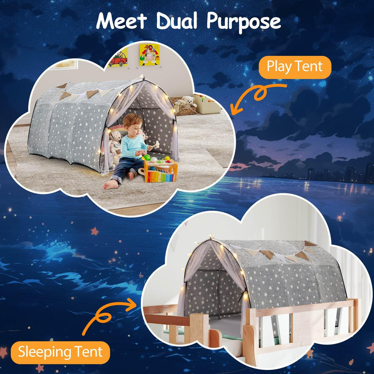 HONEY JOY Kids Dream Bed Tent, Magical Twin Bunk Bed Privacy Space