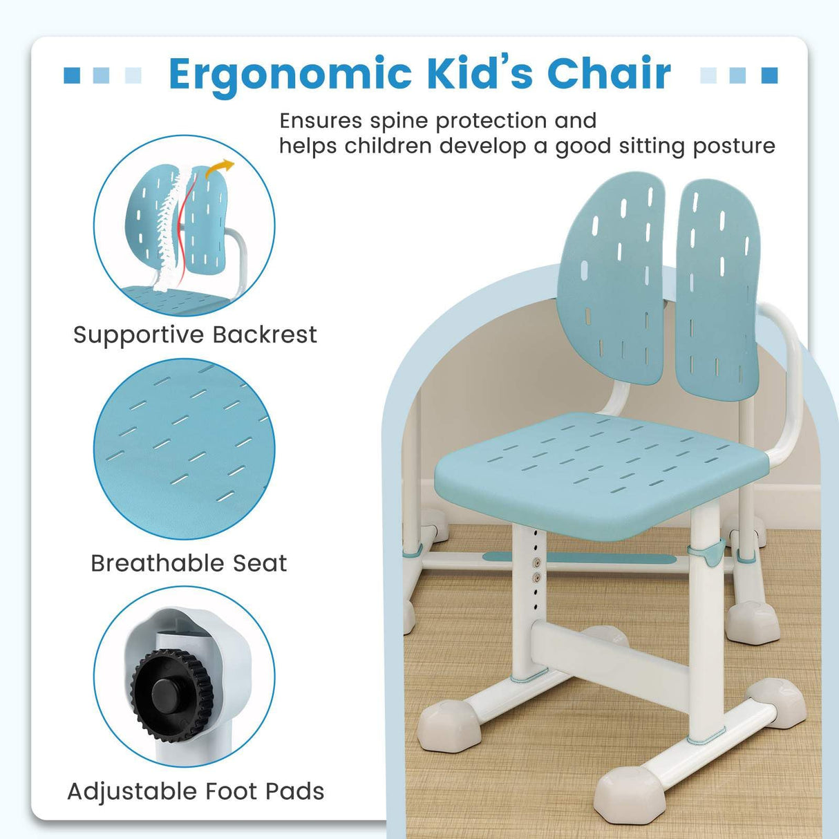 Kid's Study Desk and Chair Set Height-Adjustable Desk with Tilt Desktop and Ergonomic Chair