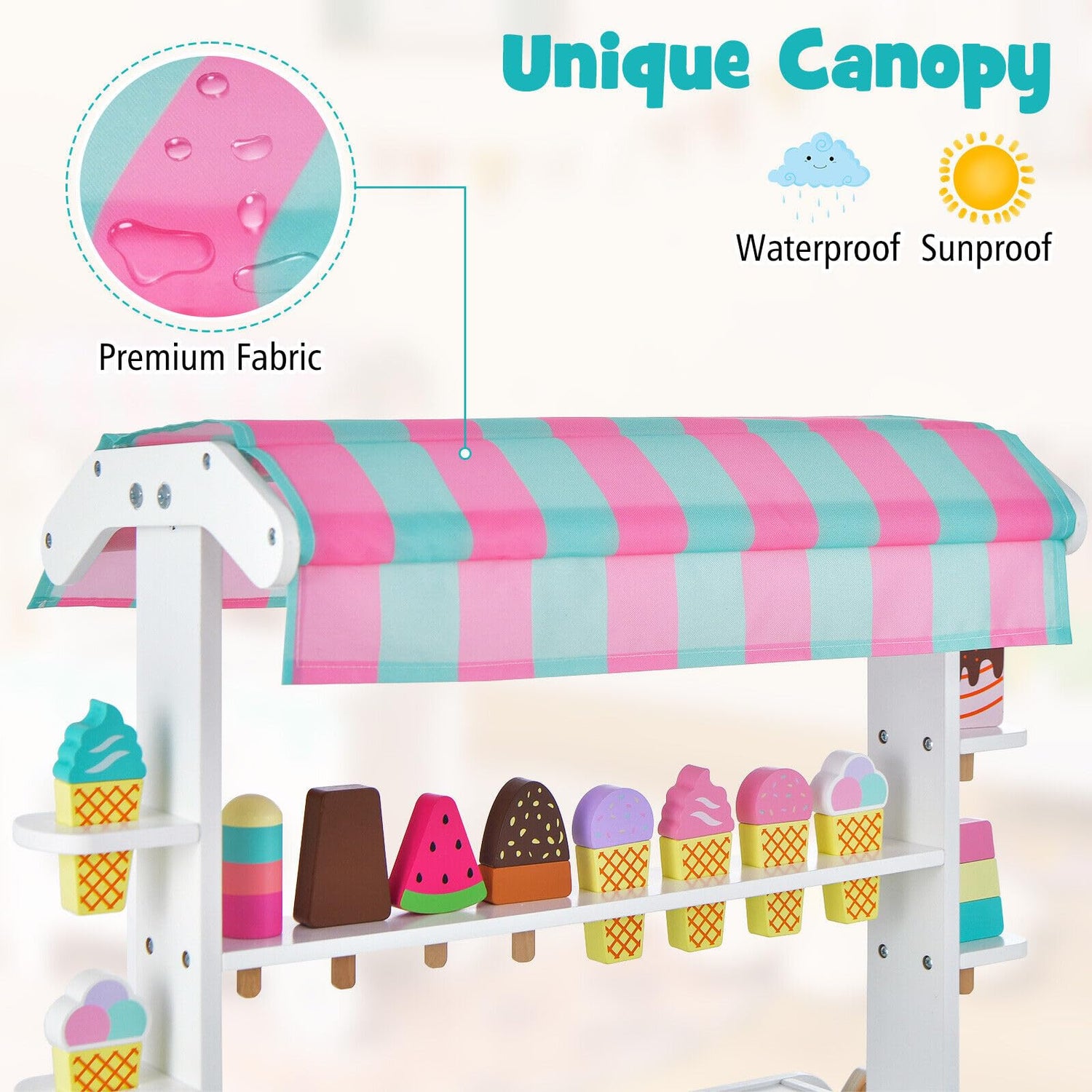 HONEY JOY Wooden Ice Cream Cart for Kids