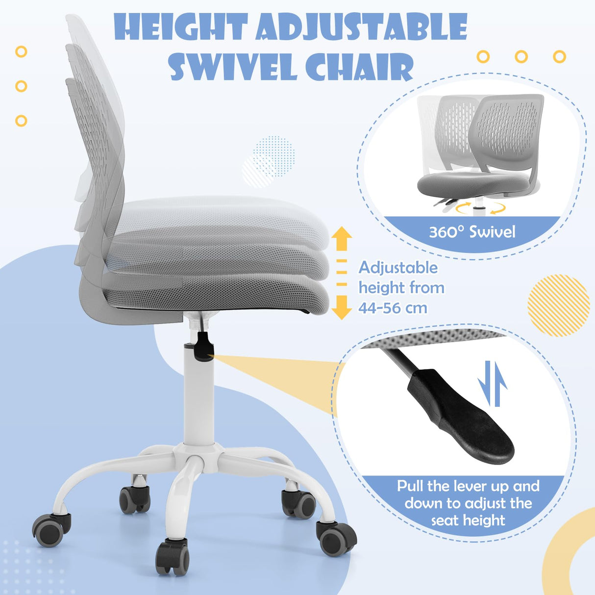 BABY JOY Height-Adjustable Ergonomic Kids Desk Chair, Kids Mesh Computer Chair