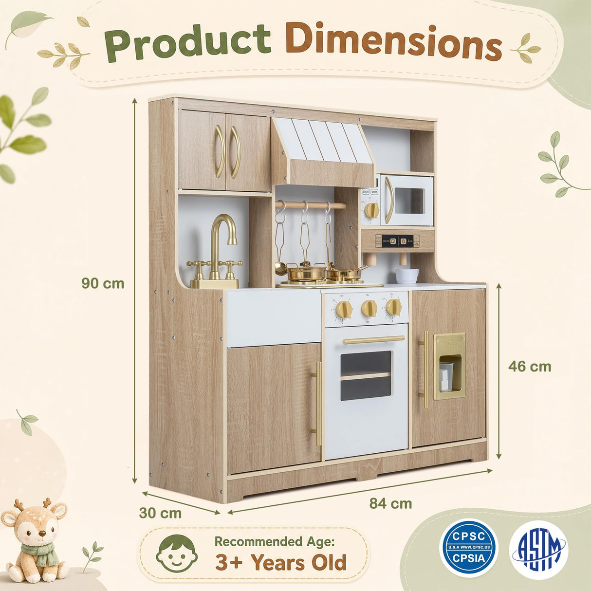 HONEY JOY Wooden Play Kitchen for Kids