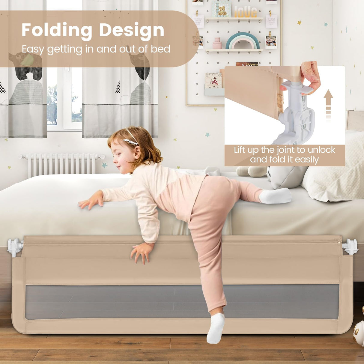 BABY JOY Bed Rail Guard for Toddlers, 180 x 55 cm Foldable Baby Bed Rail