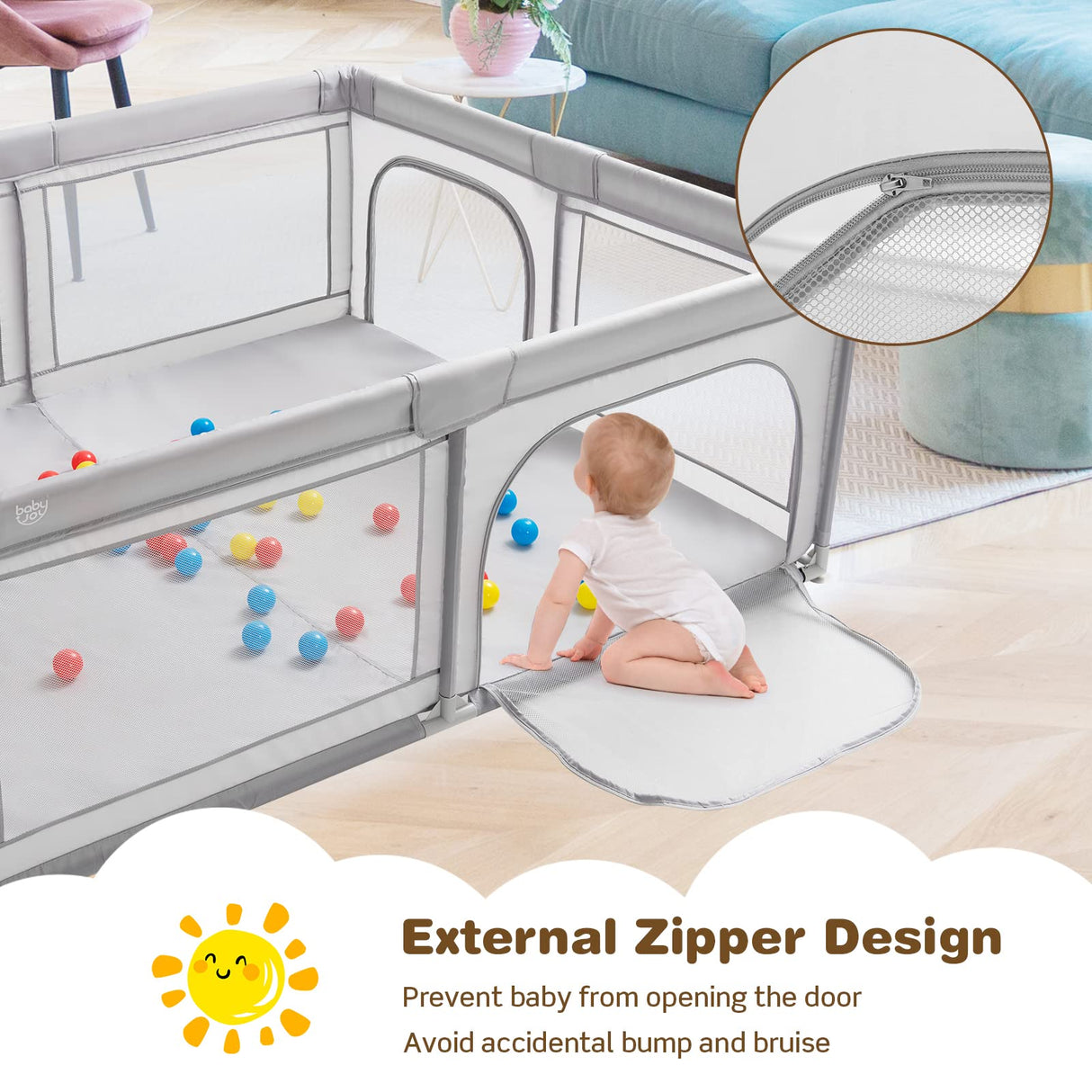 BABY JOY Baby Playpen 185 x 155 x 69 cm Large Play Yard for Infants