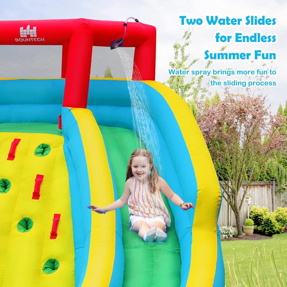 HONEY JOY Inflatable Water Slide, 452 x 365 x 233CM Giant Water Park for Kids w/Double Long Slides