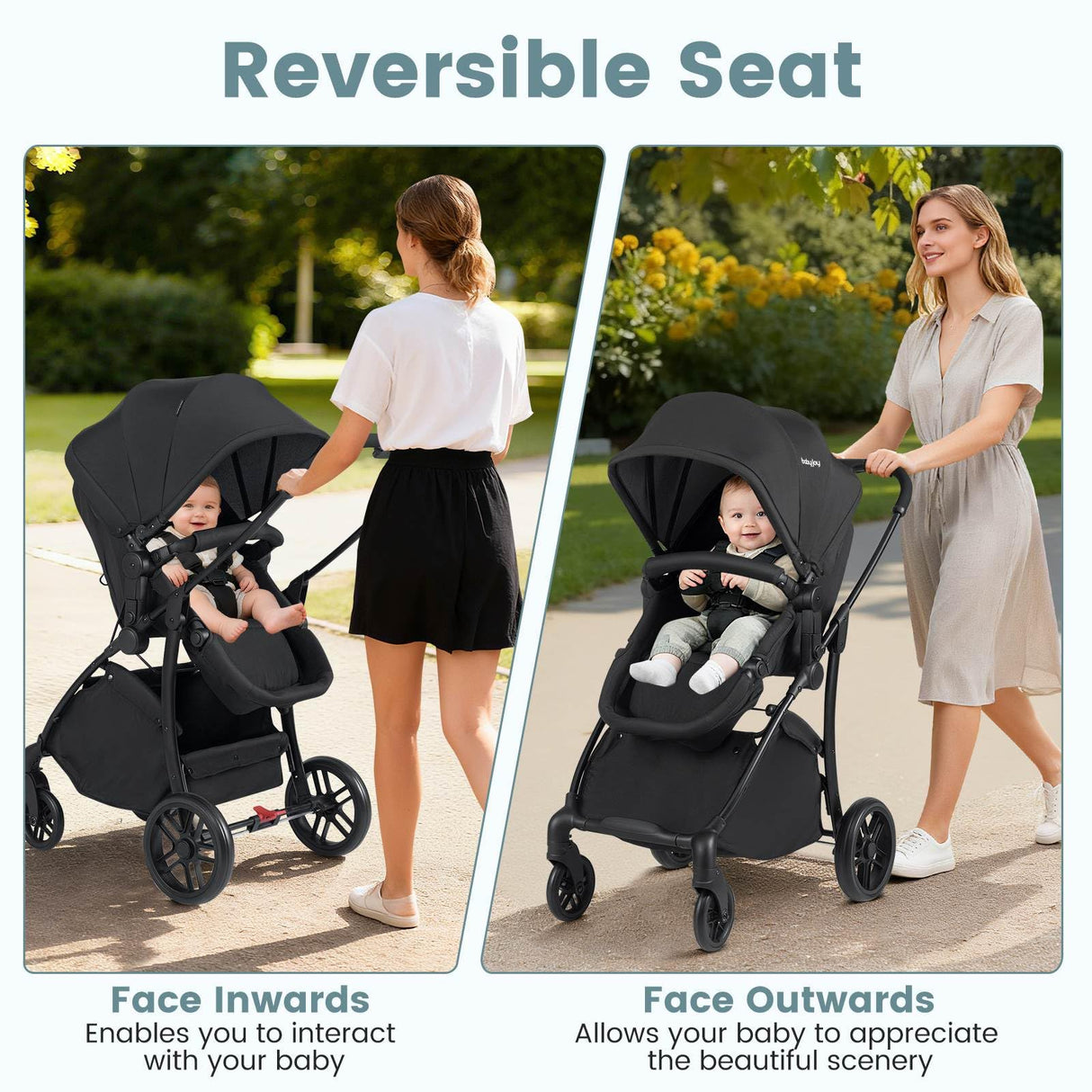 2-in-1 Foldable Baby Stroller with Reversible Seat and Adjustable Backrest