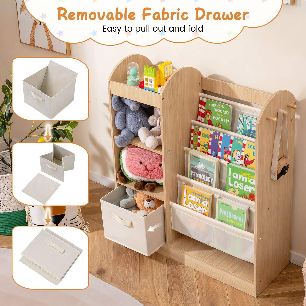 Toy Storage Organizer with Full-Length Mirror and 4-Tier Sling Shelves