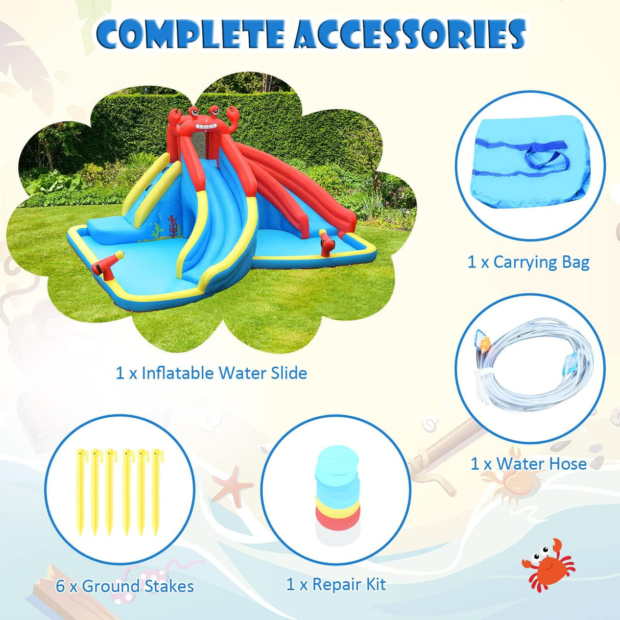 HONEY JOY Inflatable Water Slide, 7 in 1 Giant Water Park Double Long Slide w/Splash Pool, Tunnel Adventure