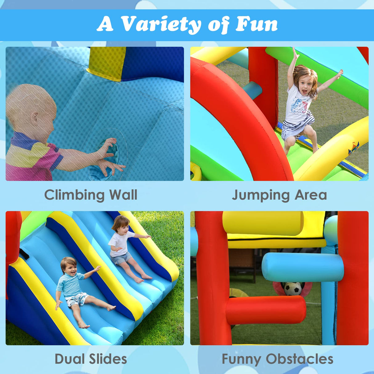 HONEY JOY Inflatable Bounce House, 8 in 1 Kids Jumping Castle w/2 Slides, Jumping Area