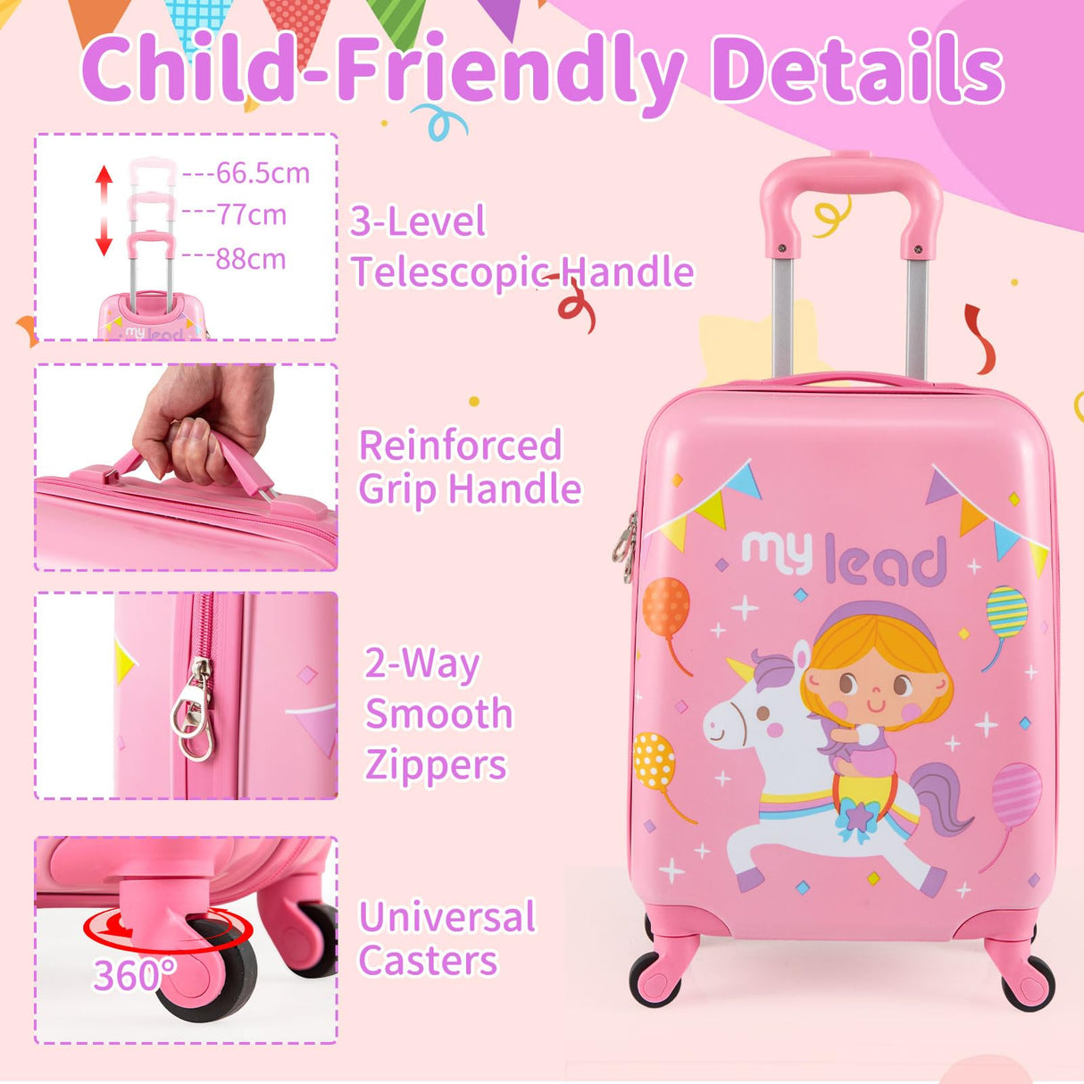 2 PCS Kids Luggage Set, 13" Travel Backpack and 16" Carry-on Suitcase with Spinner Wheels