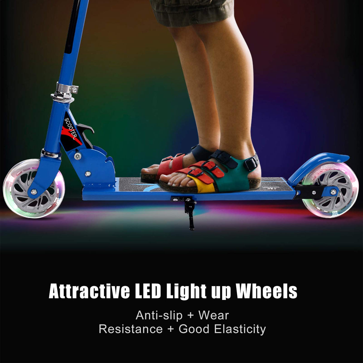 Folding Kick Scooter for Kids, 2 Flash Wheels Deluxe Aluminum