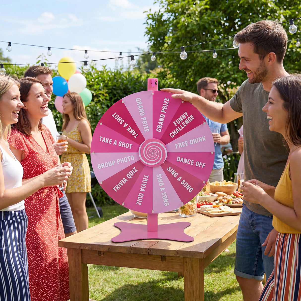 HONEY JOY 24” Height Adjustable Prize Wheel, Tabletop or Floor Standing Prize Wheel