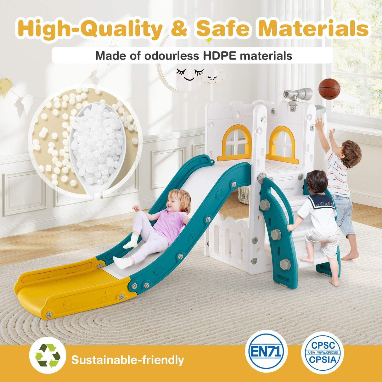 HONEY JOY 6 in 1 L-Shaped Toddle Slide for Toddlers Age 1-3