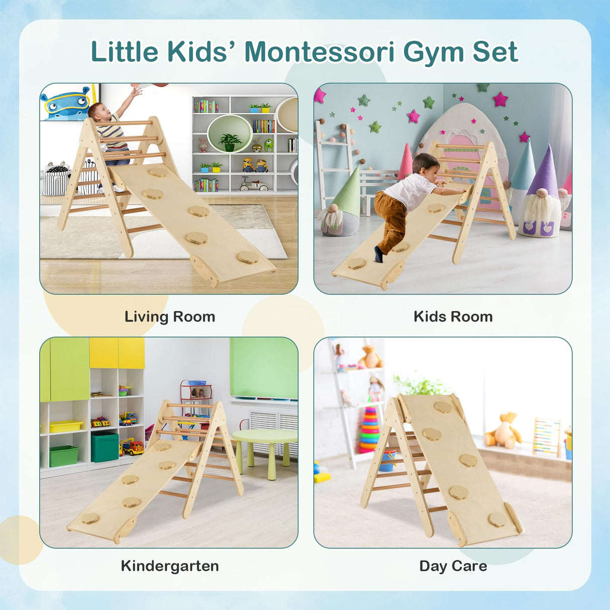 HONEY JOY Wooden Climbing Triangle Ladder for Kids, Children Montessori Triangle Climber with Adjustable Angle’s Ramp for Climb