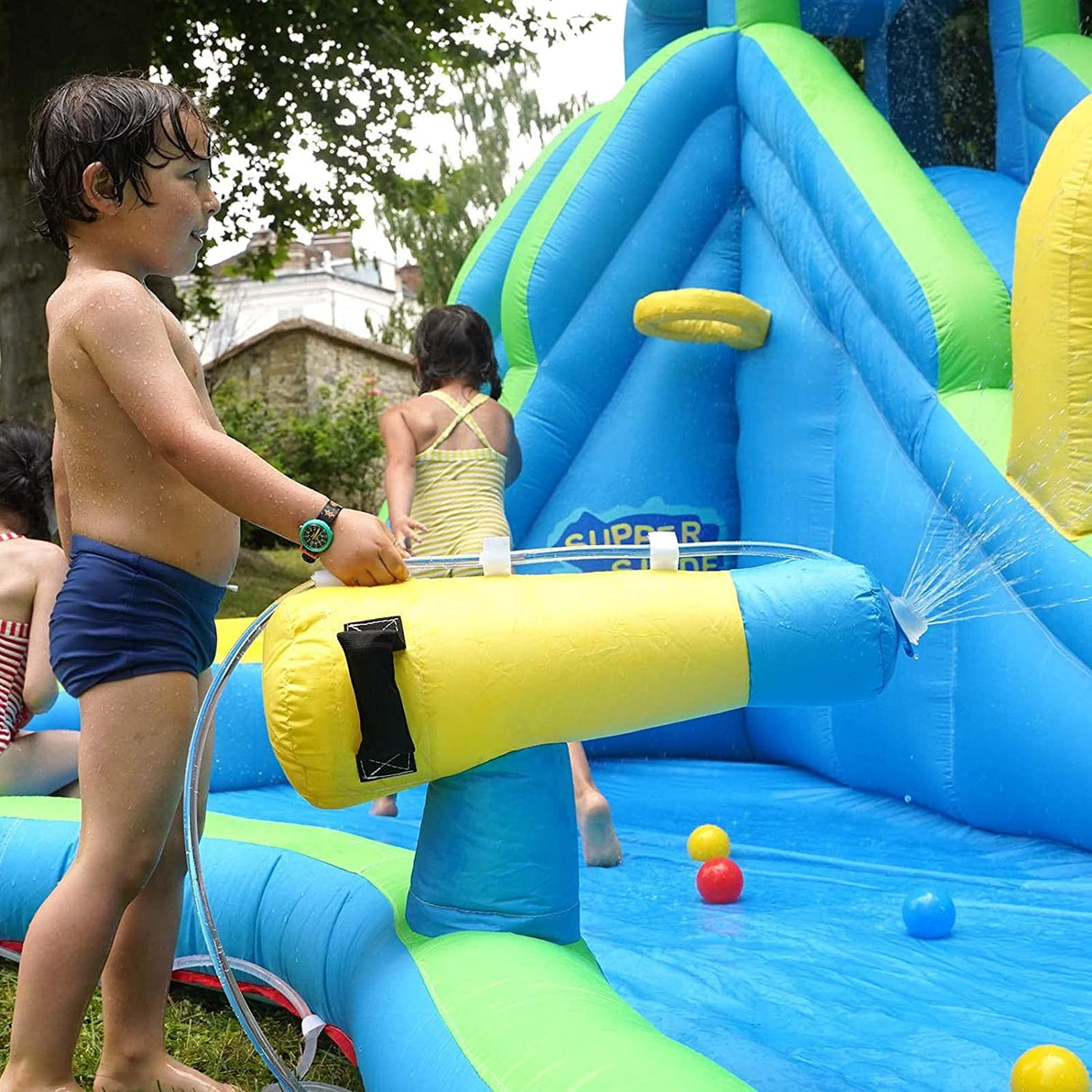 HONEY JOY Kids Inflatable Water Slide, 5 in 1 Giant Water Slide Bouncer Park
