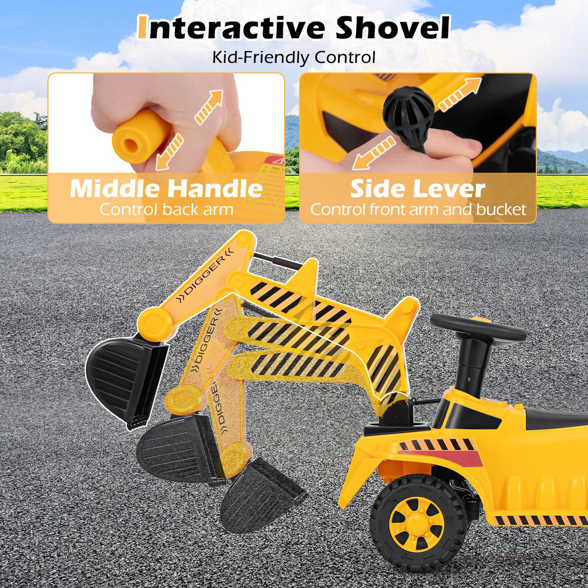 HONEY JOY Kids Ride on Excavator, Bulldozer Digger Toy for 19-36 Months
