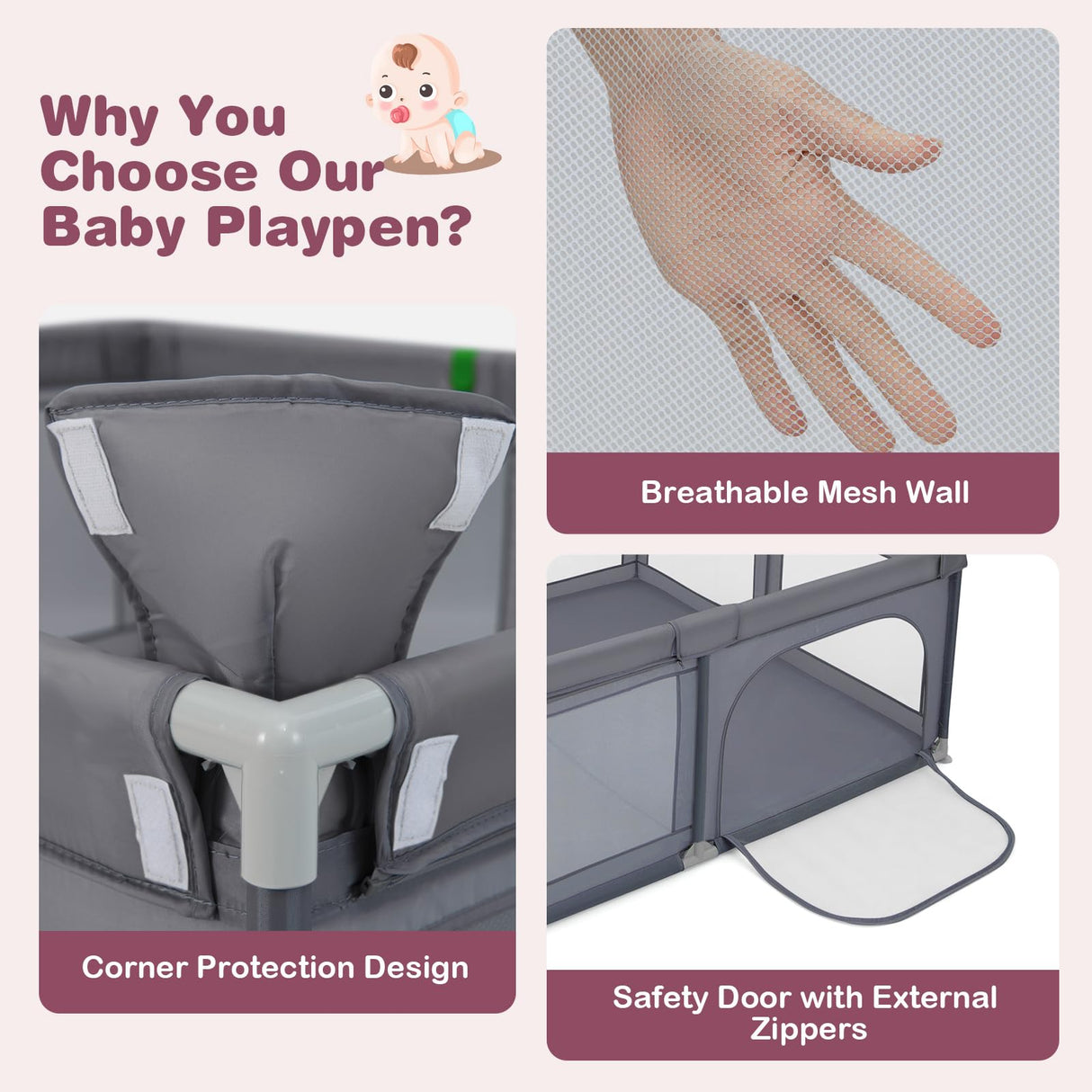 BABY JOY Baby Playpen 185 x 155 x 69 cm Large Play Yard for Infants