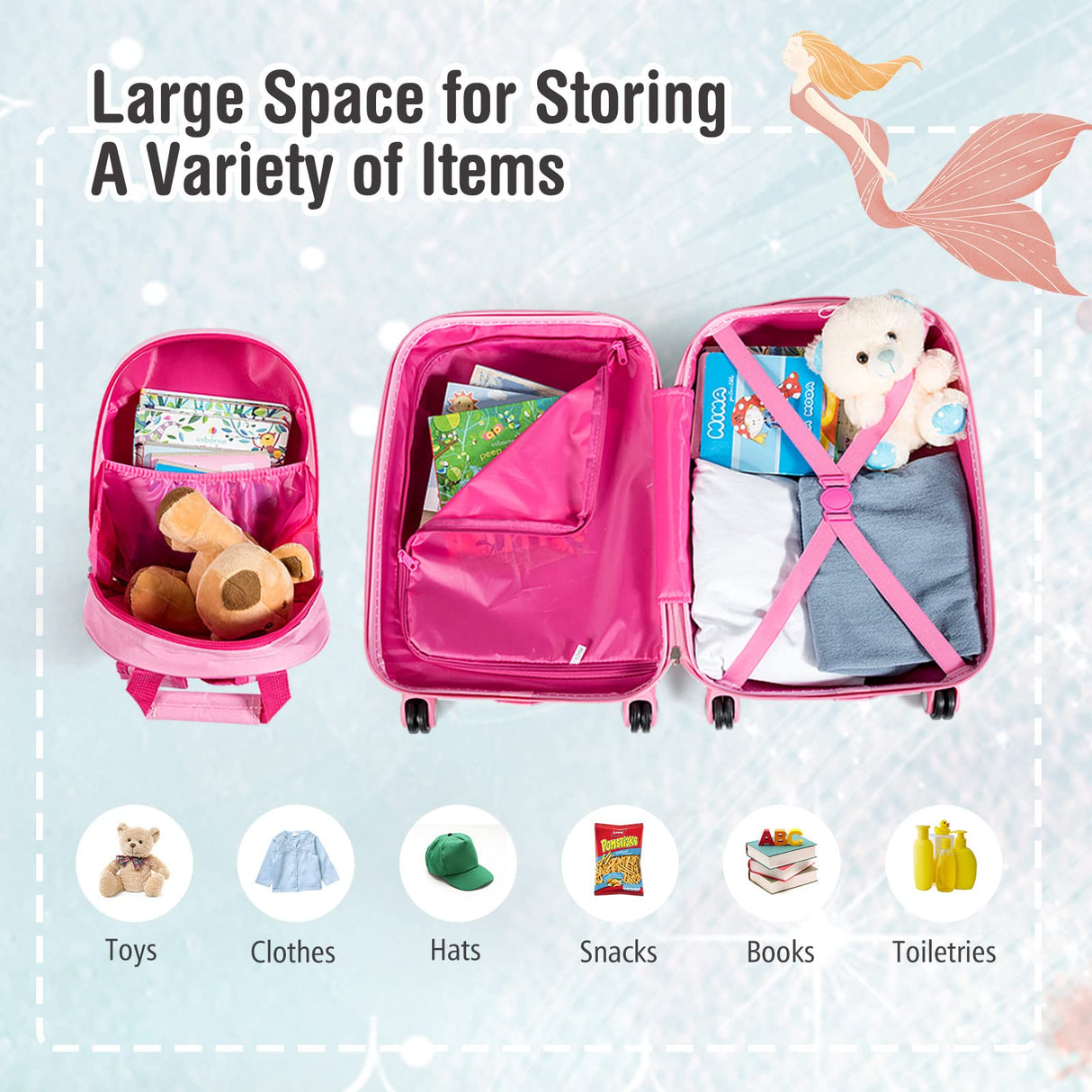 BABY JOY 2 Pieces Kids Luggage Set, Children Hard Shell Travelling Case