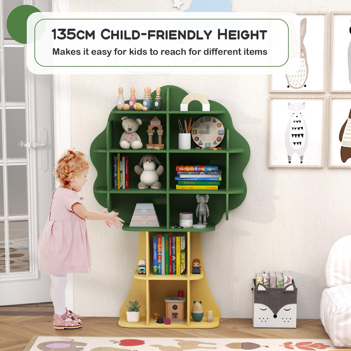 HONEY JOY Bookcase for Kids, 2-Tier Toy Storage Organizer with Open Storage Shelves