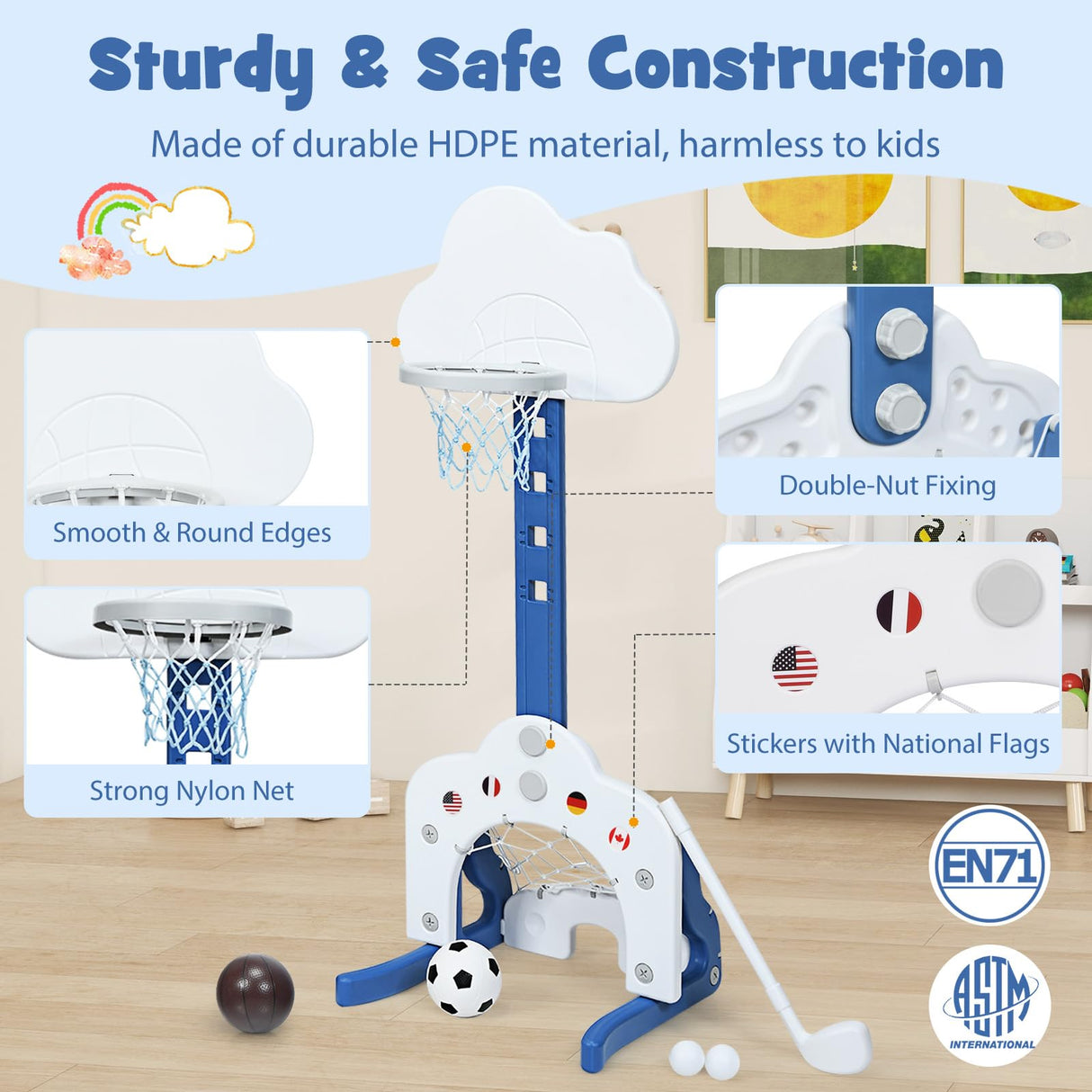 HONEY JOY Kids Basketball Hoop, 3 in 1 Toddler Sports Activity Center