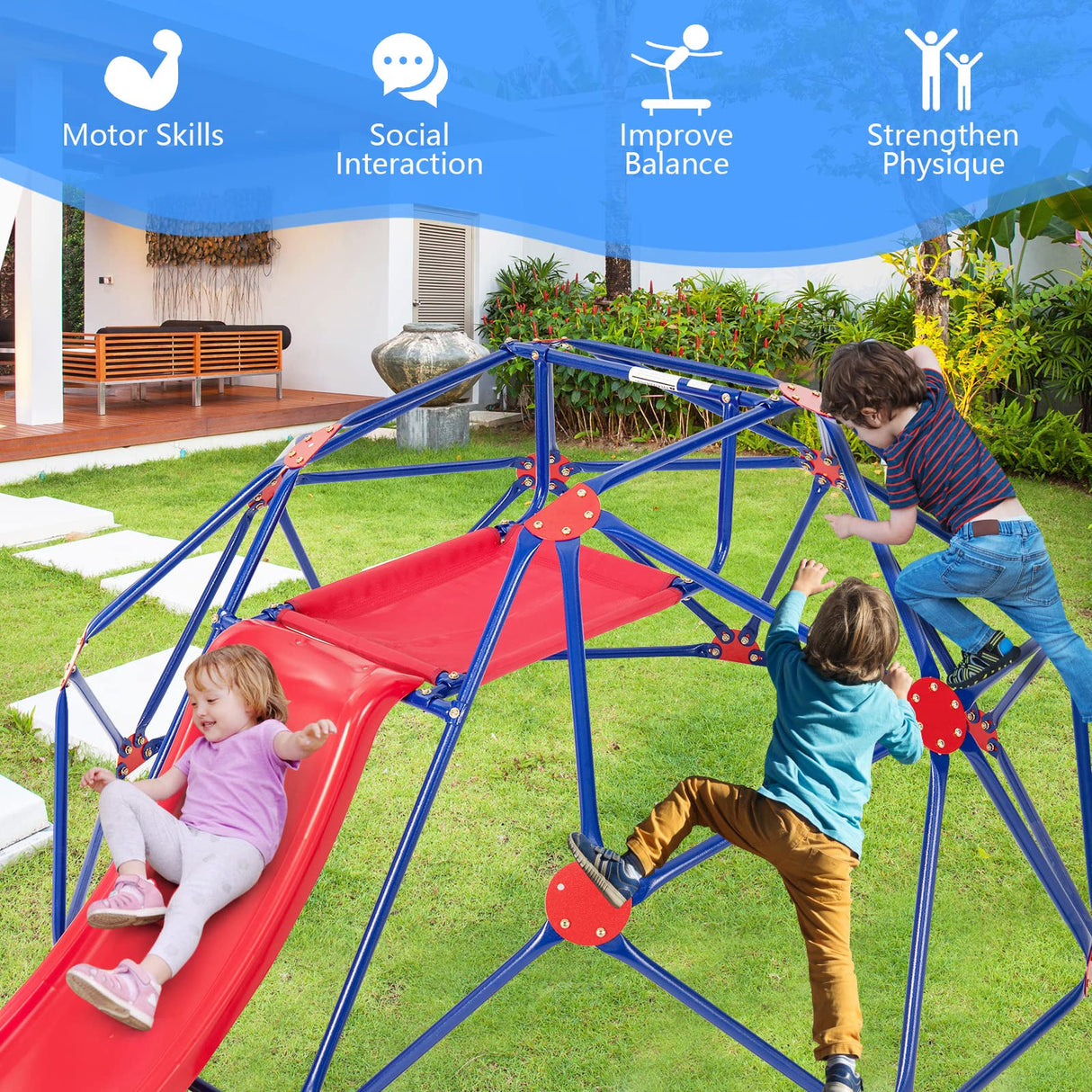 HONEY JOY Climbing Dome & Play Set, 8FT Geometric Dome Climber