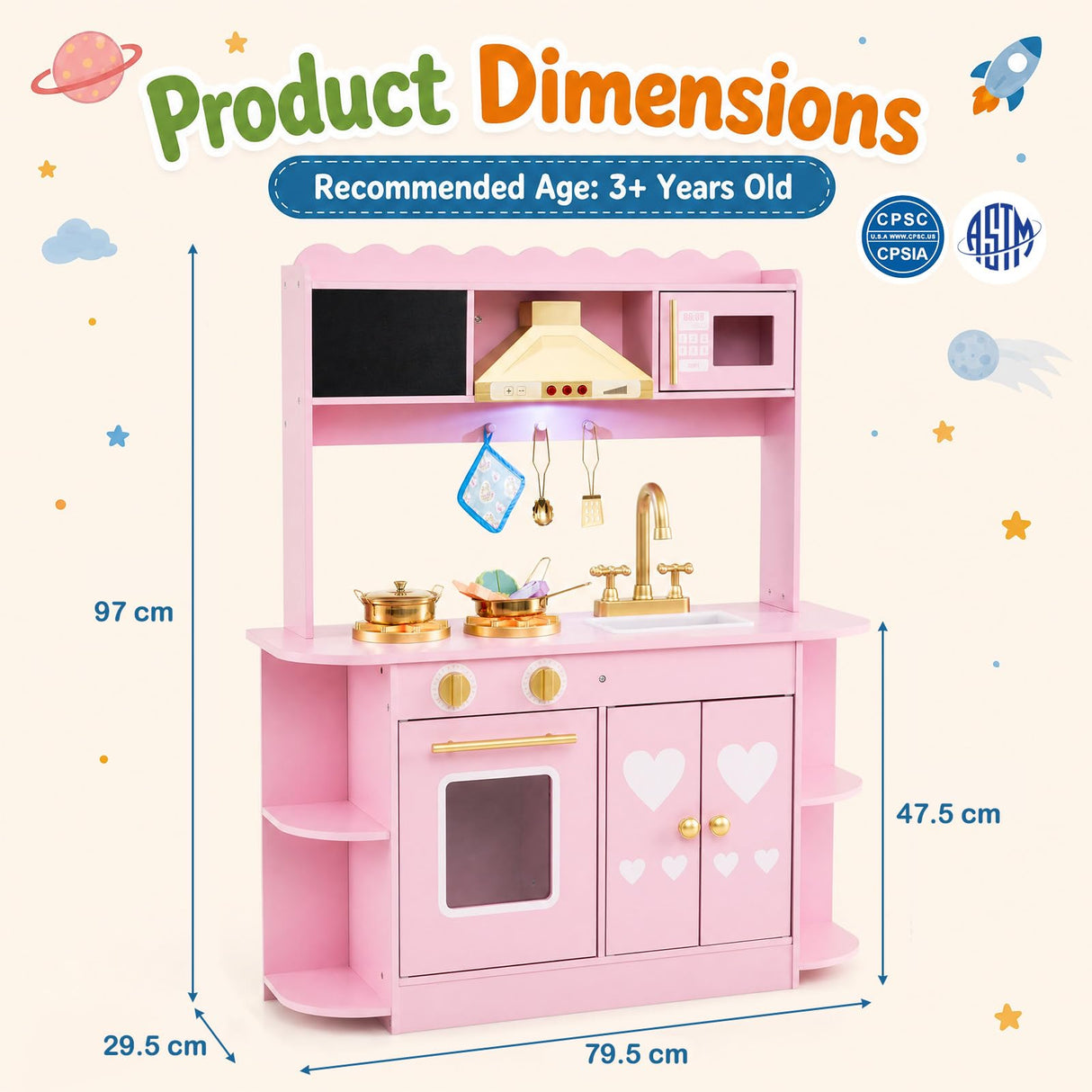 HONEY JOY Wooden Play Kitchen for Kids Toddlers w/Storage