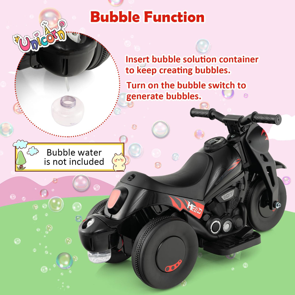 HONEY JOY Kids Motorcycle 6V Battery Powered Ride on Motorbike with Bubble Maker