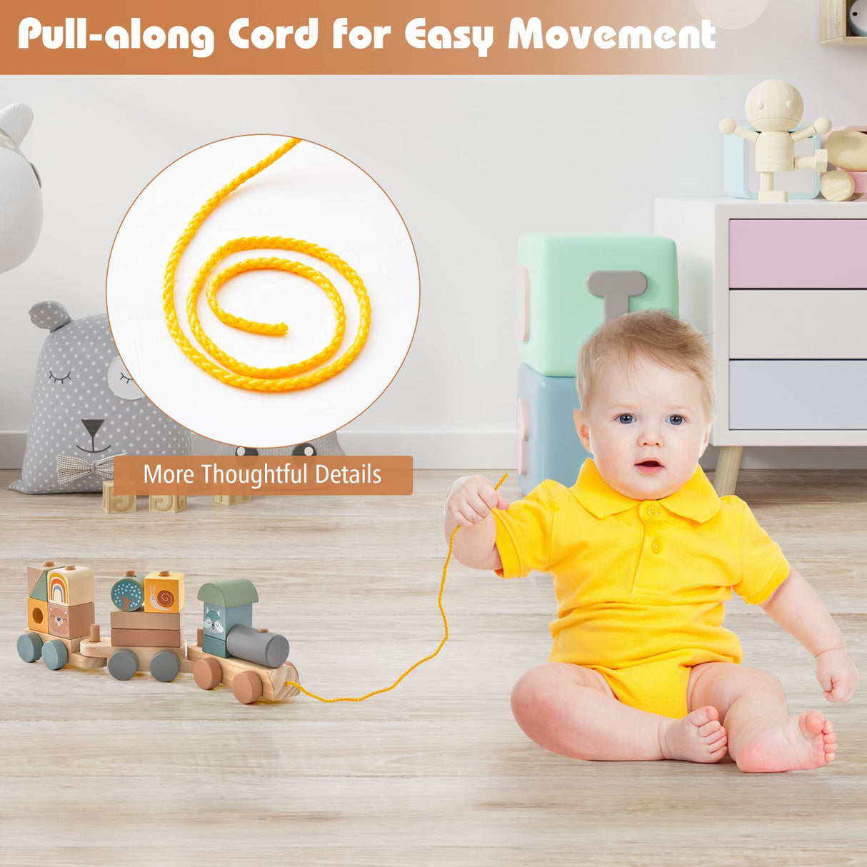 HONEY JOY Kids Toy Train Set, Children Wooden Train Set