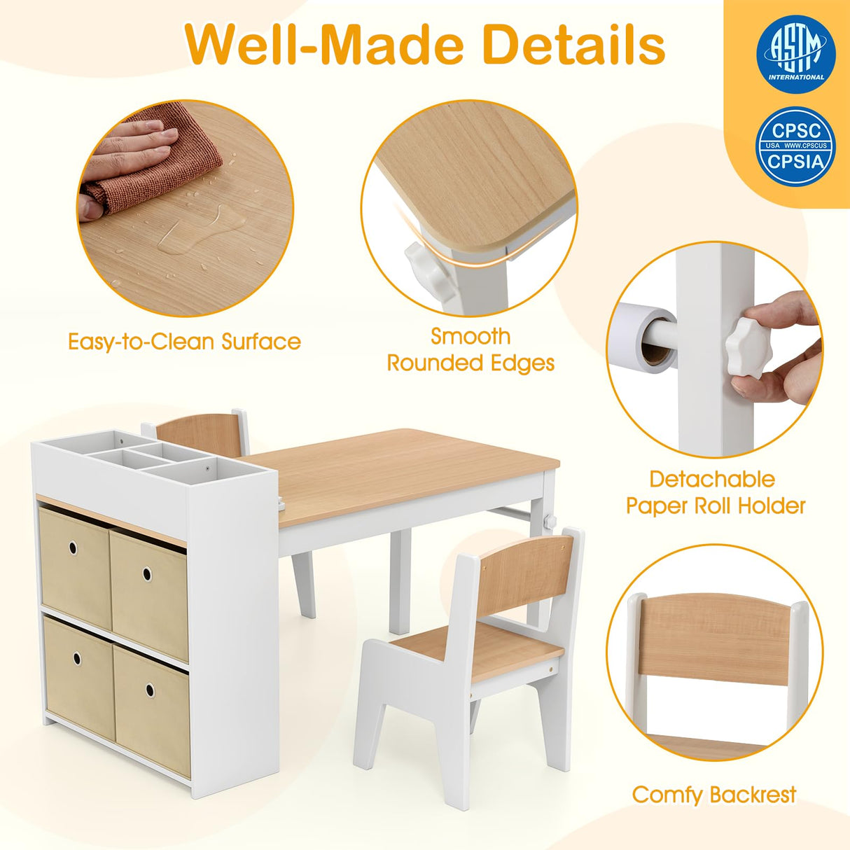 Wooden Kids Craft Study Desk w/Storage Shelves