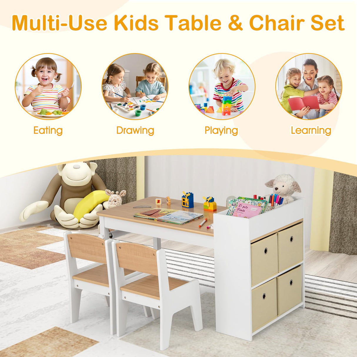 Wooden Kids Craft Study Desk w/Storage Shelves