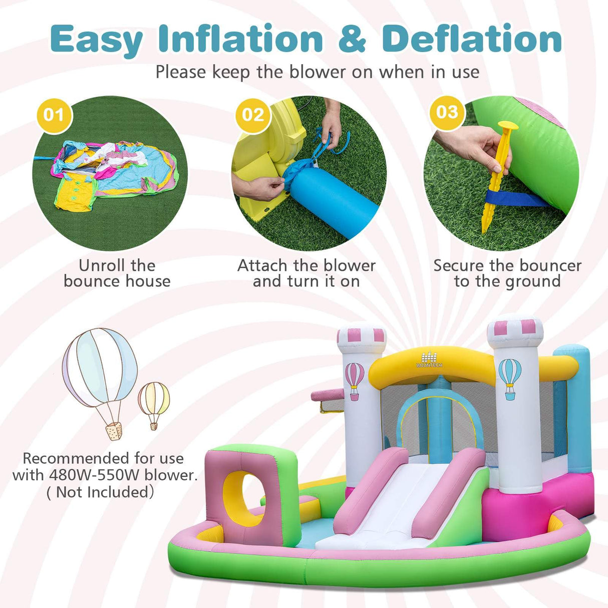 Inflatable Bounce House, Kids Jumping Castle w/Slide