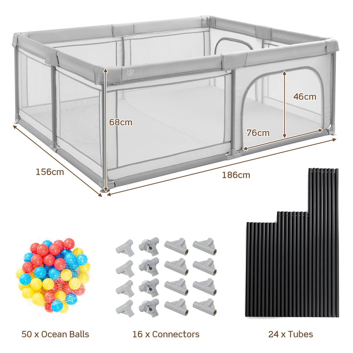 BABY JOY Baby Playpen 185 x 155 x 69 cm Large Play Yard for Infants