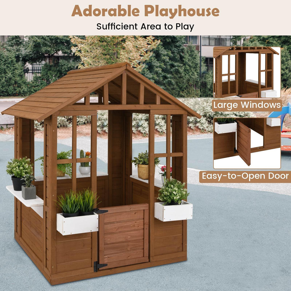 Outdoor Playhouse with Windows and Serving Stations for 2+ Years Old
