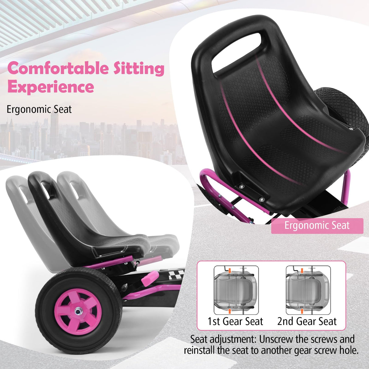 HONEY JOY Kids Pedal Go Kart, 4 Wheel Pedal Powered Ride On Toys