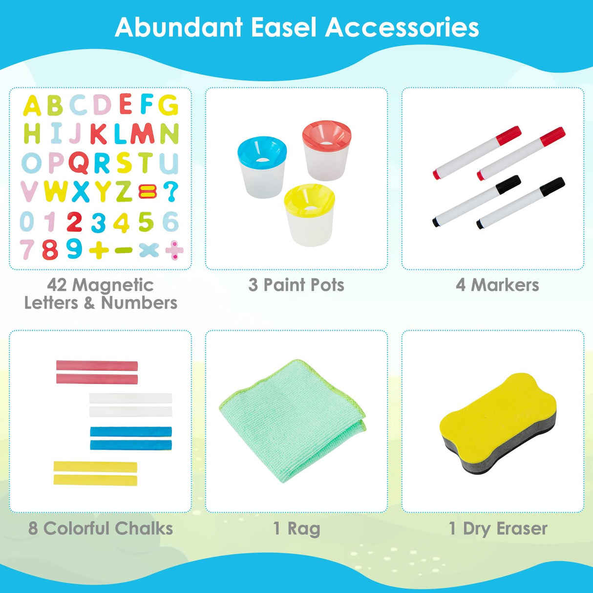 BABY JOY Kids Art Easel, Adjustable Height Double Sided Easel w/Chalkboard & Whiteboard