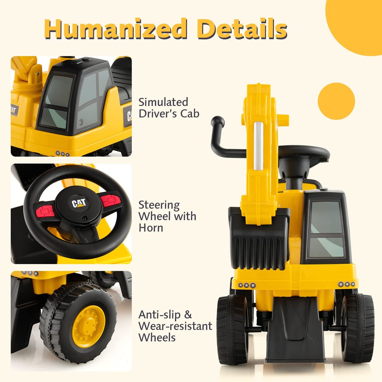 HONEY JOY Kid's Rid-On Digger, Functional Excavator Toy