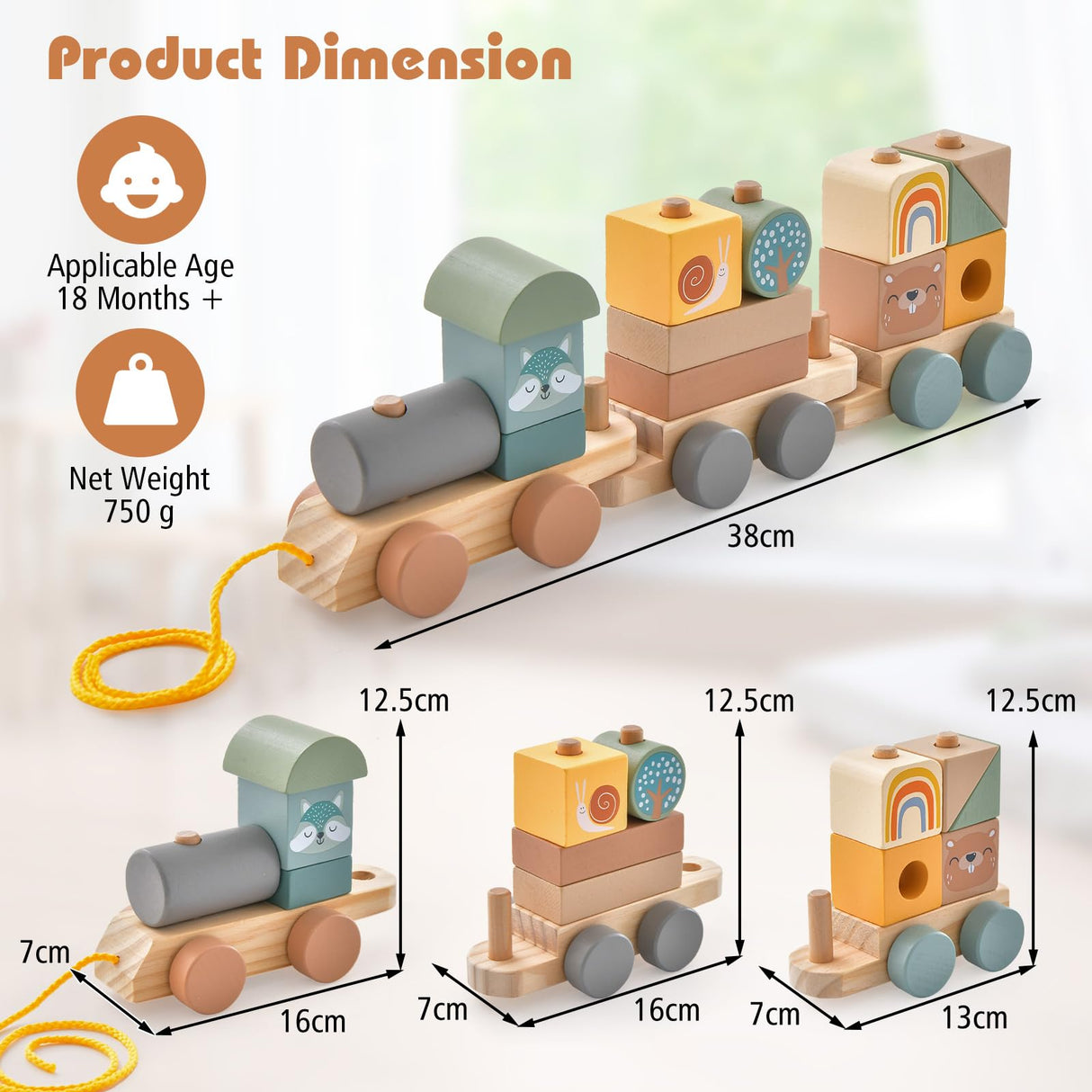 HONEY JOY Kids Toy Train Set, Children Wooden Train Set