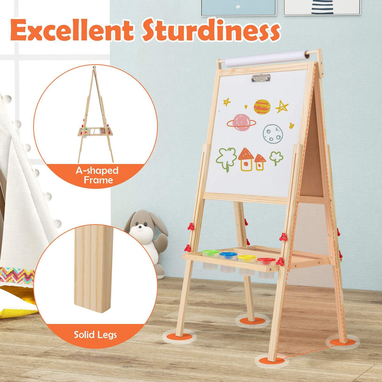 BABY JOY 3 in 1 Easel for Kid, Height Adjustable Wooden Art Easel
