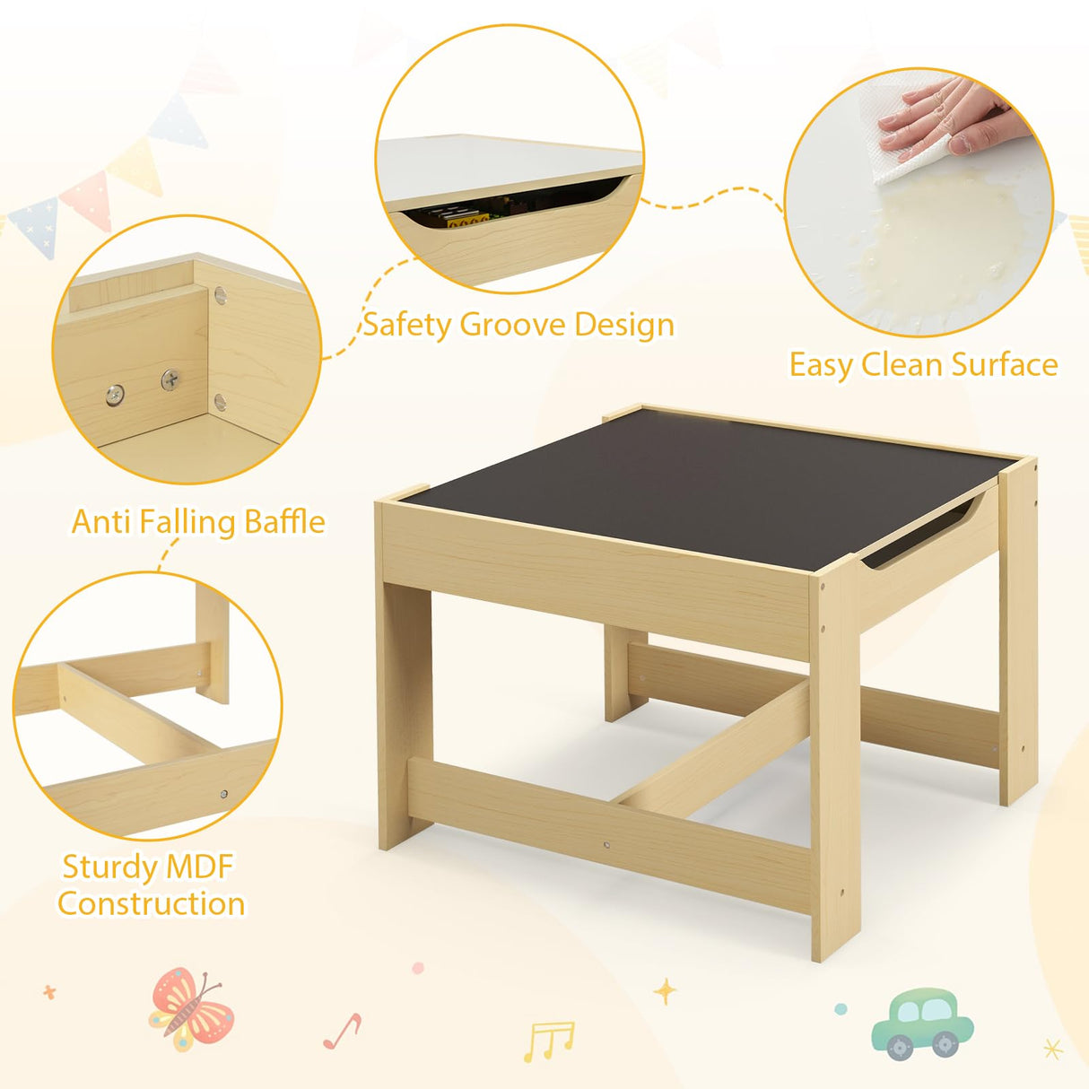 HONEY JOY 3 in 1 Kids Wooden Table & 2 Chair Set
