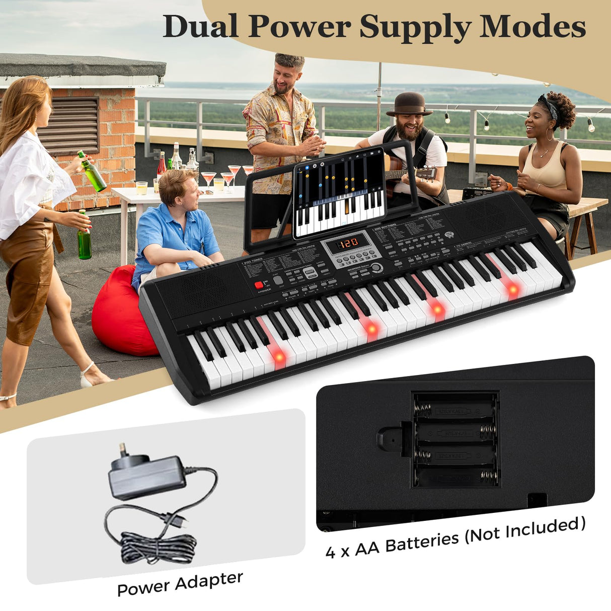 61 Keys Portable Keyboard for Beginners, Electric Piano Keyboard Kit