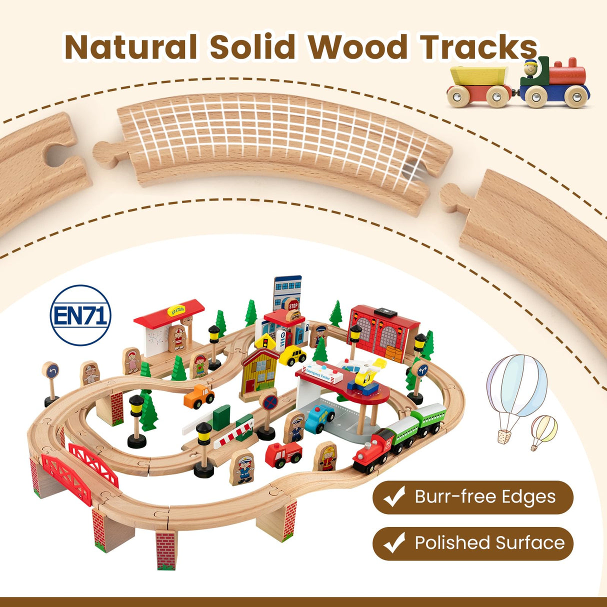 HONEY JOY Wooden Train Table Set