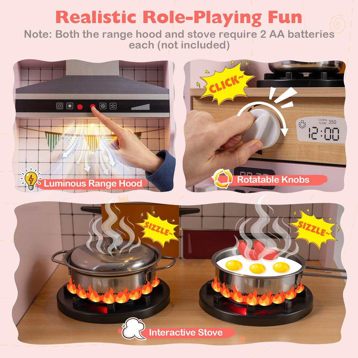 Dual-Sided Kids Play Kitchen, Wooden Kitchen Playset